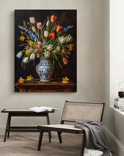 Taxpy Tableau decoration murale Fleurs dans un vase,L,50 * 70cm Peinture Street Art Peinture À L'huile Impressions Sur Toile Moderne Pop Affiche Photo Sur Le Mur
