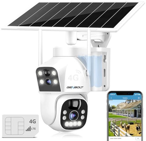 GENBOLT 3G/4G LTE 2.5K Caméra Surveillance Solaire Extérieure sans Fil, 4G Caméra Surveillance Batterie Carte SIM 8W 15600mAh, CCTV Camera IP sans WiFi à Double Objectif
