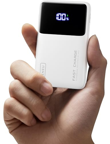 INIU Power Bank, Mini 22,5W 10000mAh Bateria Externa Carga Rapida, USB C Input & Output Bateria Externa Movil con Linterna para iPhone Samsung, Travel Essentials Apto para Hombres y Mujeres, Bianco