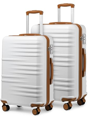 British Traveller Reisekoffer Set Handgepäck Koffer Trolleys Hartschalenkoffer ABS+PC mit 4 Spinnerräder Rollkoffer mit TSA-Schloss Weiß