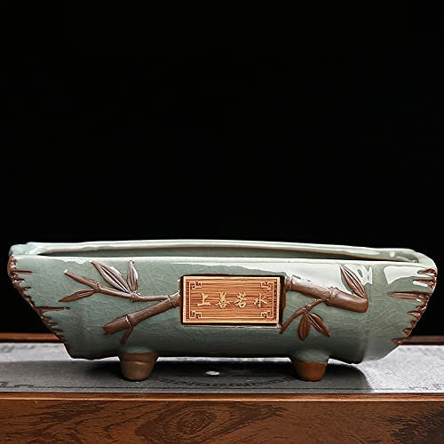 Vasi da Fiori rettangolari Grandi Vaso per Bonsai Vasi per Piante Verdi Vasi da Forno in Ceramica Creativa Vaso in Pietra Vintage Stile Cinese Grande Wen bambù Carnoso Sabbia Viola