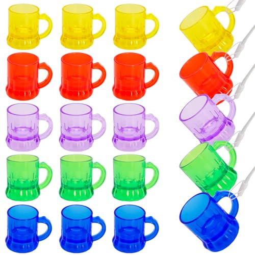 Cisolen 20 vasos de chupito de plástico, vasos de chupito para colgar con asa Vasos de chupito para fiestas reutilizable para soltero fiesta temática de carnaval boda cumpleaños (Colorido)