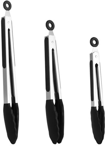 Küchenzange Silikon, 3er-Set Grillzange Edelstahl, Kochzange Hitzebeständig, Zange Küche mit Silikongriff, Silikon Zange für Airfryer, 21,3/27,5/34 cm (3 Stück) – Perfekt zum Kochen & Grillen