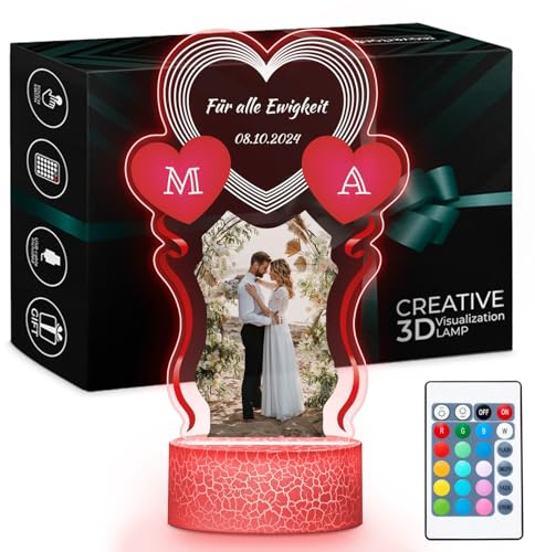 Maverton LED Lichtlampe - digitaler Bilderrahmen mit USB-Kabel - Hochzeitsgeschenke für Brautpaar - Geschenk Hochzeit - Jahrestag Geschenk - Personalisierte Geschenke für Paare - Deko Wohnzimmer | Für Paare, Hochzeitstag oder Bräutigam, personalisiertes Geschenk mit mehrfarbigem Licht für Verliebte