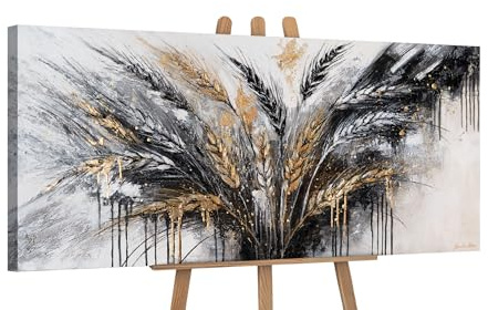 YS-Art Moderne kunst Schwarz-gold Abstrakt Acrylbild handgemalt echtes
