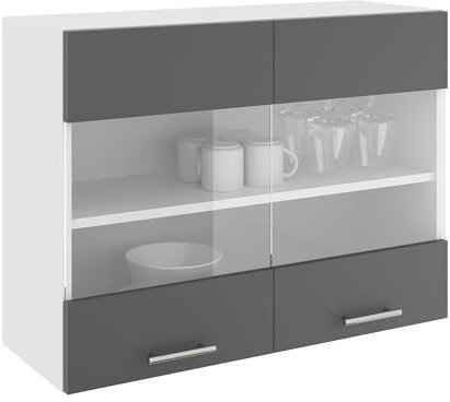 haaus Hängeschrank Karo, 2-türig, mit Glas, anthrazit/weiß, 80 x 30 x 60 cm