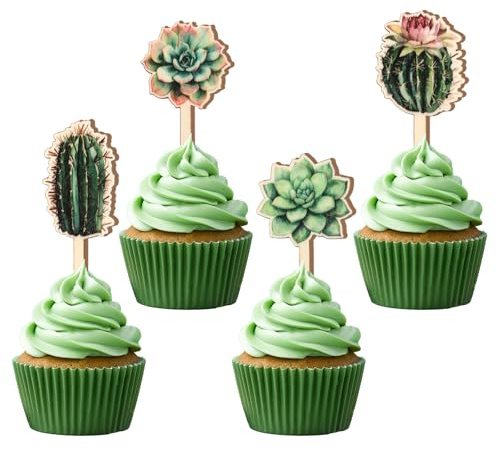 CORNER LACE 16 PCS Succulent Cupcake Toppers Wooden, Cactus Succulent Plants Cupcake Picks for Birthday Baby Shower Cake Decorations Bridal Shower Garden Summer Hawaiian Theme Party Supplies