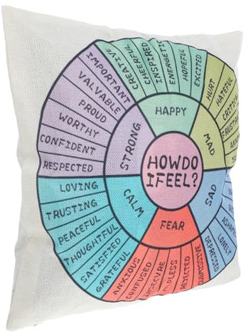 UKCOCO Wheel of Emotions Mood Indicator Pillowcase Soft Decorative Cushion Cover for Therapy Mental Health Cozy Home Decor Feelings Map Design