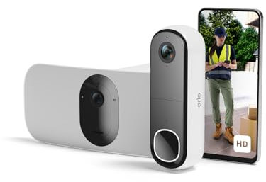Arlo Videocitofono Wireless HD e Telecamera con Faretto 2K WiFi Bianca – Protezione Intelligente per la Casa, Visione Notturna, Rilevamento del Movimento, Audio Bidirezionale, Compatibile con Alexa