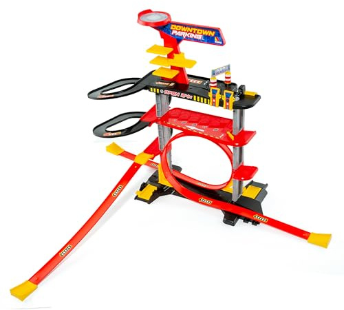 MOLTO | Downtown Toy Car Park mit 2 Etagen und 1 Schleife - Service Station, Lift und Hochgeschwindigkeitsrampen. 2 Autos inklusive - Kinderauto-Parkplatz