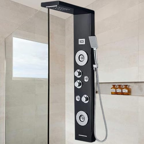 MAIMAILE Sistema a Torre per Pannello Doccia, Getto d'Acqua Massaggiante a Cascata con Getto a Pioggia per Vasca da Bagno, Acciaio Inossidabile, Cascata/Getto Dall'alto/Getto Posteriore/Getto Manuale