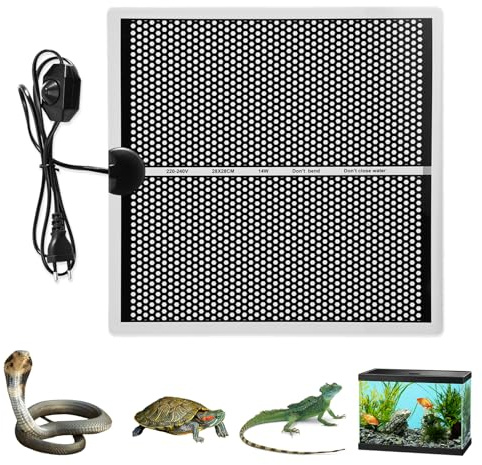 Editbar Heizkissen für Glasbehälter,Terrarium Heizmatte,28 * 28CM verstellbares Heizkissen für Reptilien für Reptilien, Schildkröten, Schlangen, Eidechsen, Geckos,Aquarienheizkissen(14W)