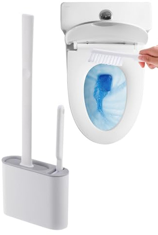 Brosse de Toilette en Silicone - Brosse avec Support et Conception de Drainage | Brosses WC sans Trous et Manche Longue | Idéal pour Nettoyer Les Toilettes, l'évier et la, Facile à Utiliser
