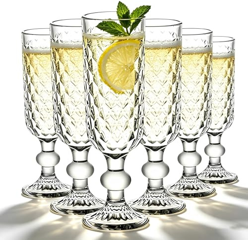 Haayymo Champagnergläser, 6er-Set, 350 ml, Rot- und Weißweingläser, Trinkgläser mit Stiel, Vintage-Glaswaren, Geschenke für Weinprobe, Hochzeit, Jahrestag, Geburtstagsfeier (weiß)