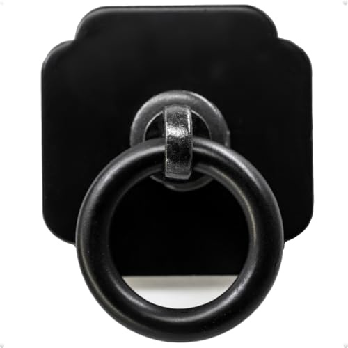 trust4care 4-Pack Black Cabinet/Bi-Fold Closet Ring Pulls Handle with 1-3/5 Inch Backplate – Vintage Drawer Knob for Kitchen Cabinets, Bifold Closet Doors, Wardrobes, Dressers Decorative Hardware
