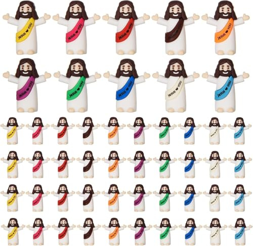 Freshmagis 50Pcs Mini Jesus Figures- Jesus Loves You Bulk Tiny Jesus Toys Little Jesus Figures to Hide and Seek Classic Religious Gifts Sunday School Baptism Church Events
