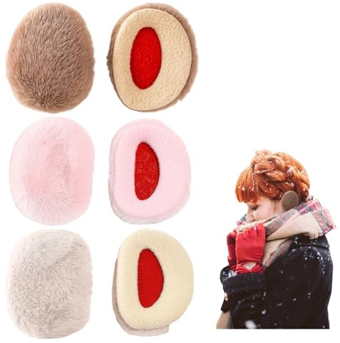 3 Pairs Ear Muffs Women, Winter Ear Warmers, Snag Ears, Soft Fluffy Bandless Earmuffs for Cold Weather, Compact & Portable for Skiing, Hiking, Travel, Fits 6cm-7cm Ears (Beige, Khaki, Pink)