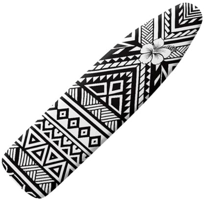 Copriasse da Stiro Universale 120x40 Geometria Nera Resistente al Calore - Cordoncino di Fissaggio e Stretch-System - per Tutte Le Assi da Stiro, Facile da Cambiare