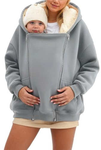 Hanraz Veste de maternité d'hiver avec insert pour bébé - Chaude - Grandes tailles - Manteau de grossesse - Veste de survêtement élégante 2 en 1 - Veste polaire douce - Veste de grossesse, A02 gris