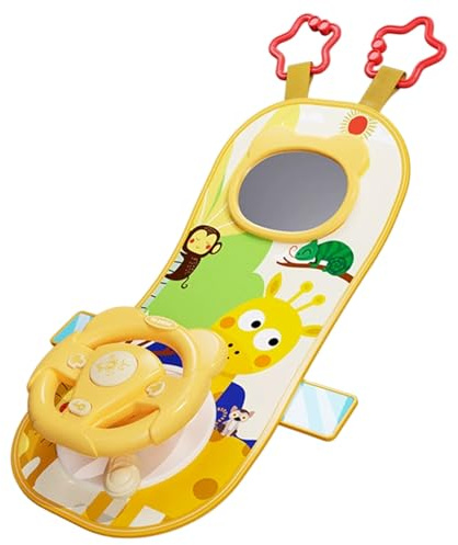 Odoukey Car Seat Stroller Toys Rear Facing Car Seat Toys 360° Rotation Baby Steering Wheel Toy with Mirror Music Lights Driving Sounds 12+ Months