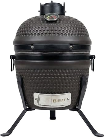 HEAT Premium Kamado Grill Fyregg – keramisk grill svart – inkl. rullbart underrede, sidobord och deflektorsten – professionell träkolgrill och rökare (brun, 33 cm)