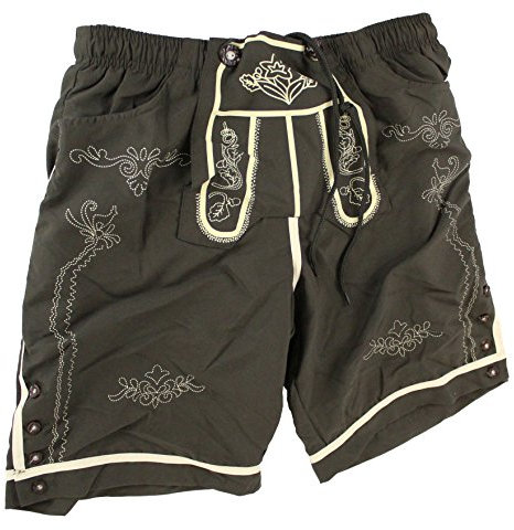 Pullach Hof Badehose Lederhose Herren Badeshort Trachten Design mit Knöpfe im Hirschhornlook (XL)