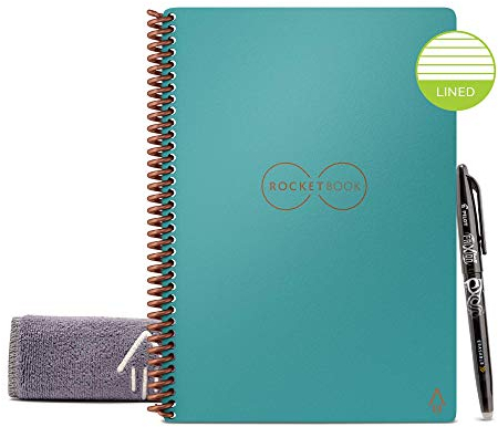 Rocketbook Core Wiederverwendbares Digitales Notizbuch - Letter A5 Blaugrün - Elektronischer Notizblock mit Linierten Seiten - Wiederbeschreibbar mit inkl. Pilot Frixion Stift und Mikrofasertuch