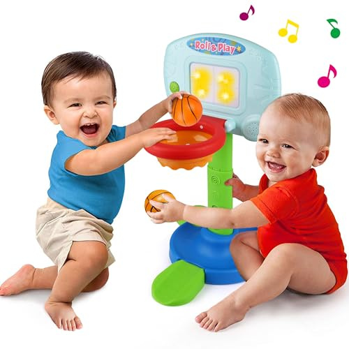 LotFancy Toddler Basketball Hoop for Kids, 2 in 1 Adjustable Baby Sports Toys, with Light and Music, Indoor Infant Interactive Learning Toy, Christmas Easter Gifts for 1 2 Year Old Boys Girls