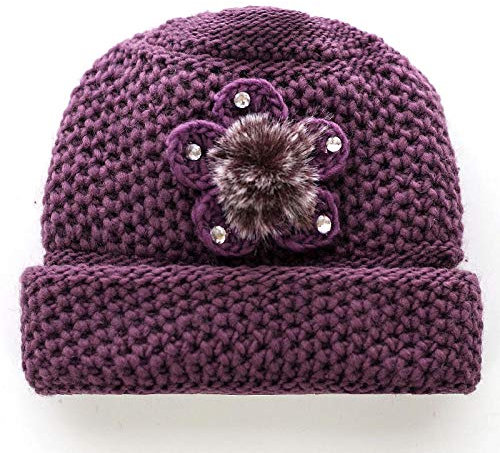 MAOZIm Mütze, mittelalterliche und ältere Männer, Wintermütze für Damen und Herren, warm, mit Samt, Dicker Ohrschutz, Wolle Strickmütze, C große Blume (lila dünner Samt), One Size Flexible