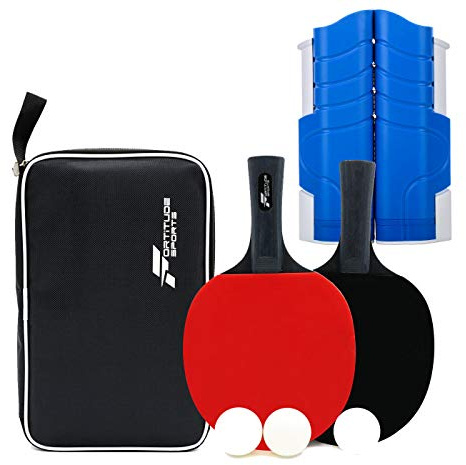 Fortitude Sports Tischtennis-Set mit Netz | Ping Pong Set mit 2 Schlägern, 3 Bällen und tragbarem Tischtennisnetz | Tischtennisschläger und Bälle mit einziehbarem Netz für Esstisch (blaues & weißes