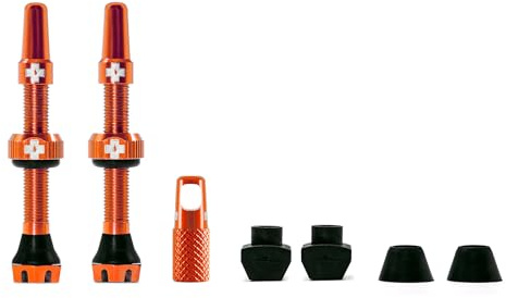 Muc-Off Valves Presta Tubeless - 44 mm - Valves de Vélo Anti-Fuite de Qualité Supérieure avec Outil Démonte-Obus de Valve Intégré - Orange