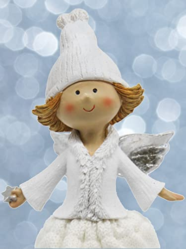 Pommerntraum ® | Elfe Engel Schutzengel Engelchen Weihnachtsfigur Nana-Engel Weihnachtsengel Dekorationsfigur Schreibtischfigur (Weiss - 28 cm)