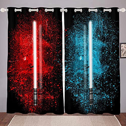 Lichtschwertvorhänge Rot Blau Vorhang für Schlafzimmer Wohnzimmer für Kinder Jungen Teens Zukunftstechnologie Fenstervorhänge Weiche, strapazierfähige, waschbare Raumdekoration, 183x117cm, 2 Panels