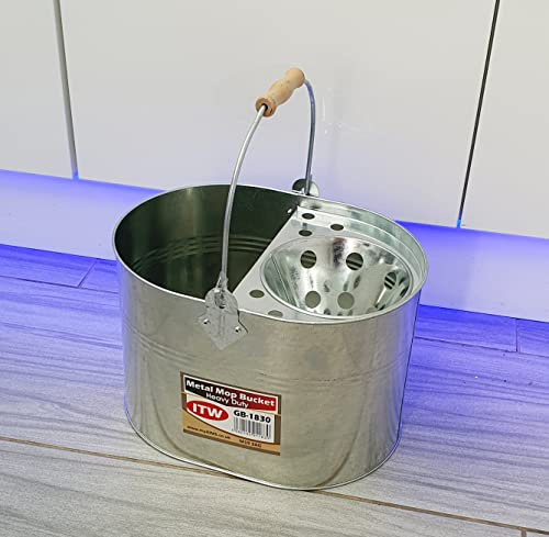 Galvanized Metal Mop Bucket 13L litres Large Galvanised Reinforced Heavy Duty Thick Metal Bucket for Home Office General Cleaning (Metal Mop Bucket)