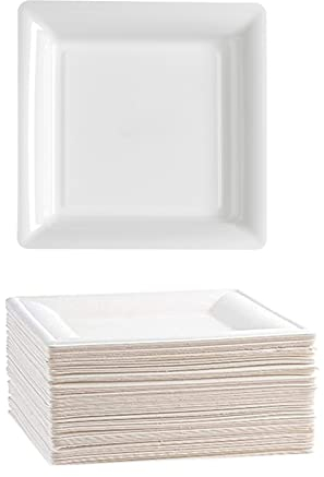 Platos Desechable Vajilla Ecológica y Biodegradable 100 piezas,Platos Caña de Azúca Blanca Desechables Extrafuertes Cuadrado 16cm para Fiestas,Camping,Picnic,Barbacoas