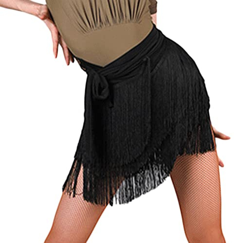 SEAUR Donna Gonna da Ballo Latino da Sala Gonna Danza Salsa con Frange Sciarpa di Tango Performance Prestazione Minigonna con Nappa