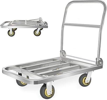 Uholan Faltbarer Plattformwagen, 299 kg, Edelstahl, Vierkantrohr, 90 x 60 cm, flacher Rollwagen, 15,2 cm, elastisches Gummirad, für Lager, Transport, Lebensmittel, robuste Handkarre