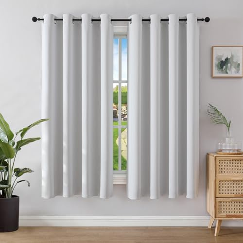 Joydeco Verdunkelungsvorhänge Grauweiß mit Ösen 2er Set H 175 x B 140 cm, Kurze Vorhänge Blickdichte 175 cm Lang für Schlafzimmer