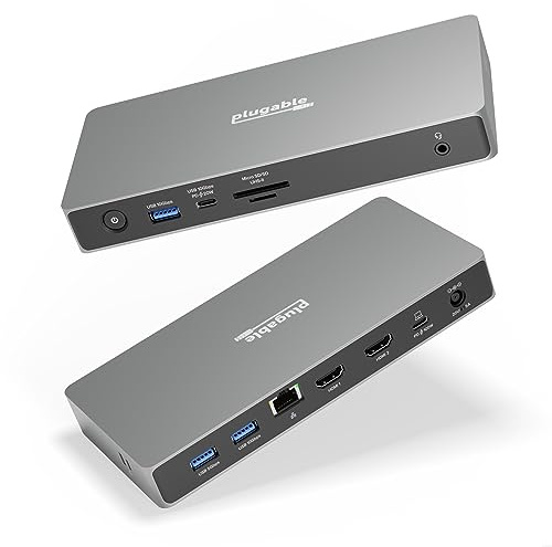 Plugable USB C Docking Station Dual Monitor, 11-in-1, USB4 40G 100W Laptop Charging Dock for Windows and Thunderbolt, 4K HDMI 2.1 upto 120Hz, 2.5Gbps Ethernet, SD Reader, 20W USB-C Charging Driverless