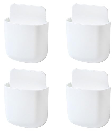 XHNFCU 4 Piezas Blanco Soporte de Control Remoto y Carga de Teléfono, Caja de Almacenaje Autoadhesivo