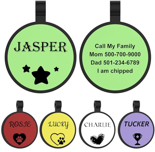 YEHANTI Hundemarke mit Gravur, Leise Silikon Hundemarke Personalisiert mit Name, Telefonnummer und Adresse Graviert für Hunde Katzen, Leicht und wasserdicht, Musterdesigns am Symbole, Rund