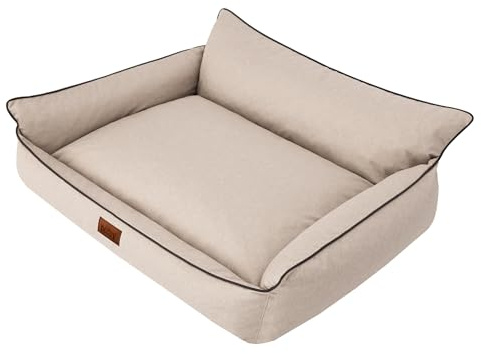 DOGGY Hundebett Haustierbett Hundeliege Kissen Liegen Hundekissen Bett Sofa Hundematratze Tierbett Hundesofa Matratze, Beige Ökoleinen, XXXL - 132 x 106 cm