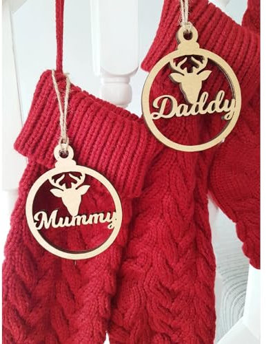 Personalisierte Weihnachtsdekoration, Rentier-Weihnachtsbaumkugel aus Holz, personalisierbarer Namenskugel aus Holz, personalisierbar, hängende Ornamente (5 Stück)