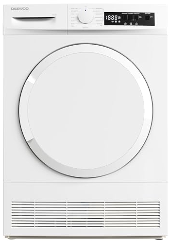 Daewoo T0CT1W0DE Kondenstrockner Frontlader, G, 10 kg, 15 Programme inkl. 29 min Kurzprogramm, LED-Trommelbeleuchtung, Knitterschutz, Weiß