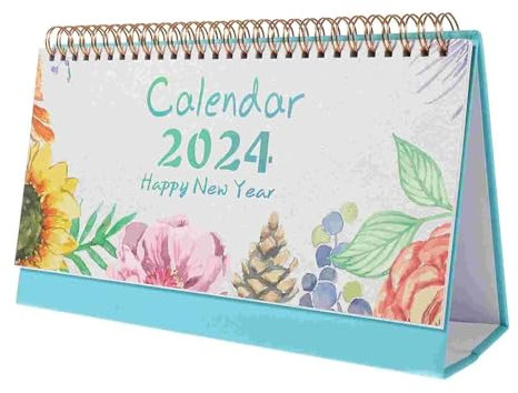GLigeT Tischkalender 2024, Desktop-Blumendekor, umklappbarer Monatskalender, Ornament, Tisch-Tageskalender, Planer for Studenten, Büroangestellte