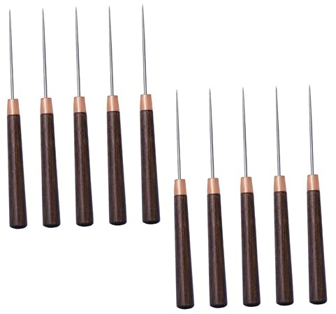 NUOBESTY 10 Piezas punzón con mango de madera herramientas de bordado revisión herramientas para manualidades agujas de coser a mano punzones de mango fino herramienta punzón