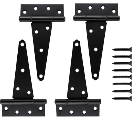 HOME MASTER HARDWARE Schwerlast-T-Riemen-Scharnier, Schuppen, Aufbewahrung, T-Scharniere, Torscharniere für Holzzäune, Hoftür, Scheunentortore, rostfrei, Schmiedeeisen, schwarz, mit Schrauben, 4 Stück