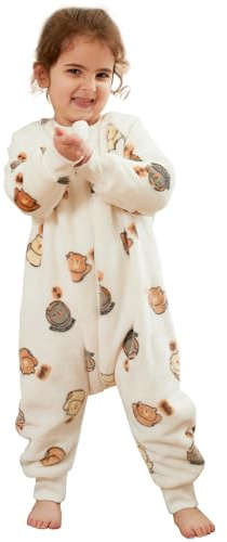 Gigoteuse a Pied Surpyjama Bébé Fille Garçon, Hiver Flanelle Combinaison Pyjama Enfant Turbulette avec Jambes, Cartoon Manches Longue Dors Bien Grenouillère Sac de Couchage 0-6 Ans