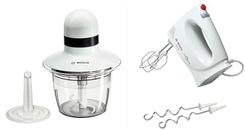 Bosch MMR08A1 Tritatutto, 400W, Lame in acciaio inox, Contenitore in plastica & Bosch MFQ3030 Sbattitore elettrico, 350W, Frusta e ganci in acciaio inox, Leggero, 4 velocità