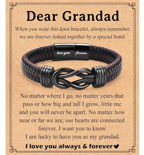 Shuxin Grandad Birthday Gifts from Grandchildren, Best Grandad Christmas Father Day Gifts, Leather Bracelet Present for Men